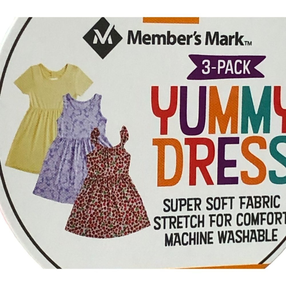MEMBERS MARK 3 PACK GIRLS YUMMY DRESS SIZE 7 NWT‎
